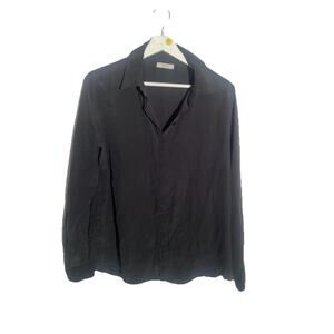 GRANA Silk Button Up Long‎ Sleeve Top Green Button Black Size Large